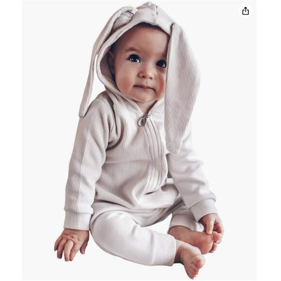 Kids Tales Baby Bunny Hooded Romper With Ears Size 100 Gray Full-Zip Long Sleeve - Picture 1 of 4